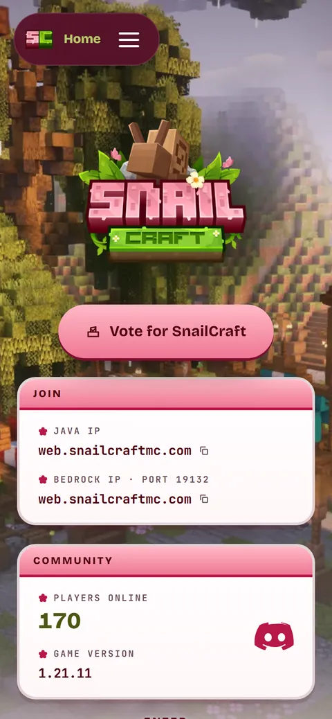 SnailCraft home page on a phone